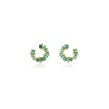 18K Yellow Gold Mini Emerald Spiral Hoop Earrings
