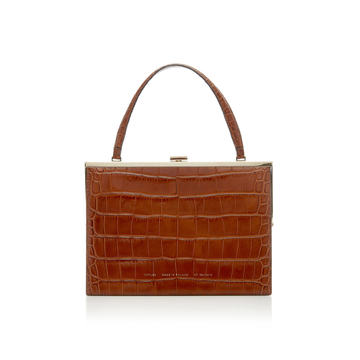 Croc-Effect Leather Top Handle Bag