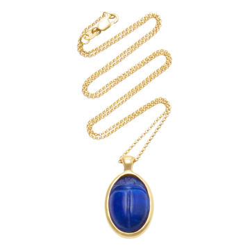 One Of A Kind 18K Gold and Lapis Scarab Necklace