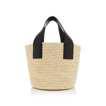 Oversized Leather-Trimmed Straw Tote