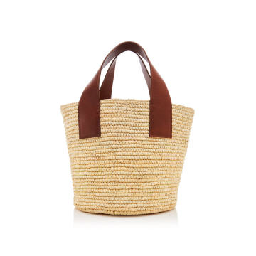 Oversized Leather-Trimmed Straw Tote