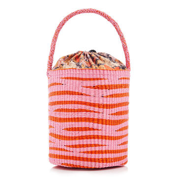 Two-Tone Printed Straw Tote