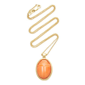 One Of A Kind 18K Gold and Coral Scarab Necklace
