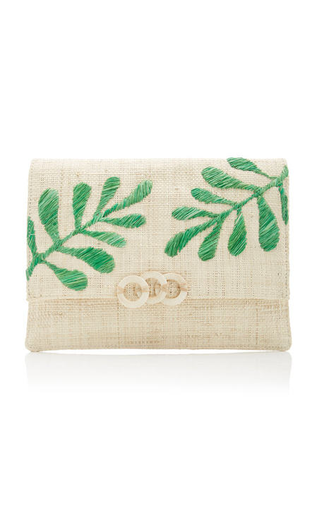 Nadya Embroidered Raffia Clutch展示图