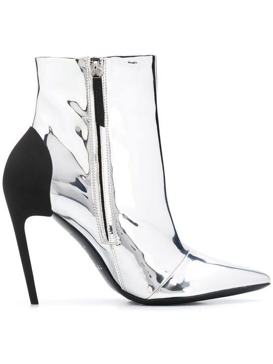 High-heel ankle boots in mirrored PU展示图