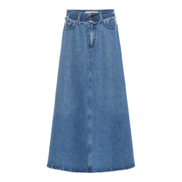 Como High-Rise Denim Midi Skirt