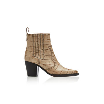 Croc-Effect Leather Ankle Boots