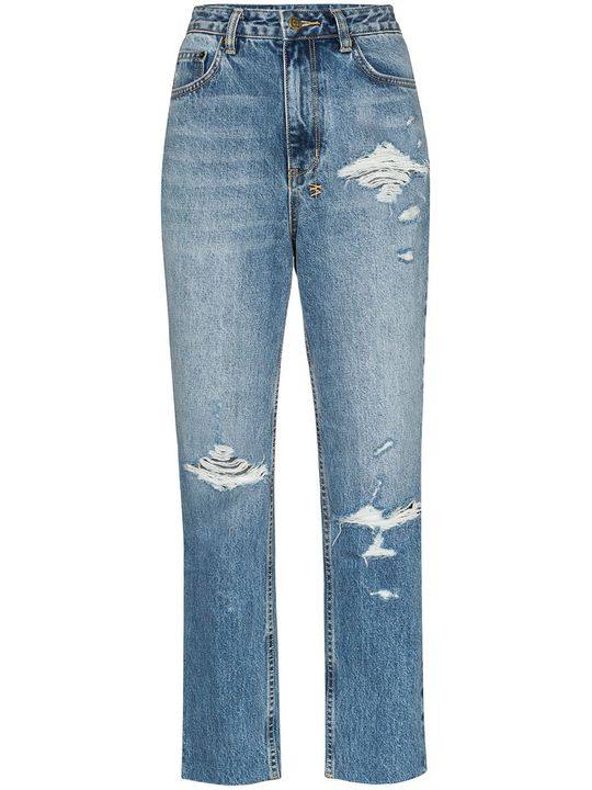 high-waisted straight leg jeans展示图