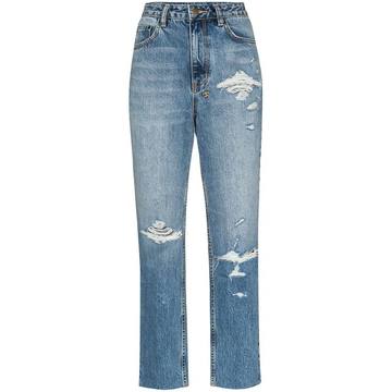 high-waisted straight leg jeans