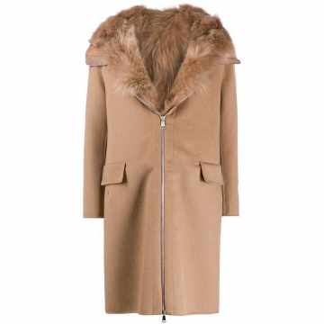 fur-trimmed hooded coat