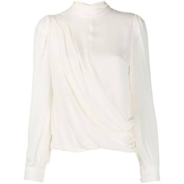 wrap-style long sleeve blouse