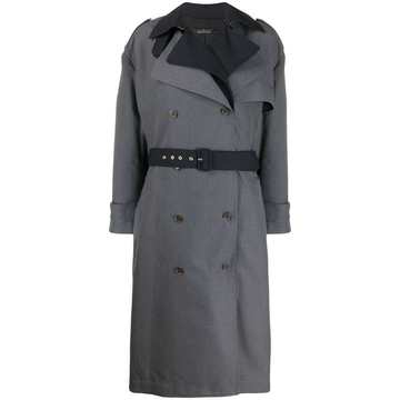 layered double-breasted trench coat