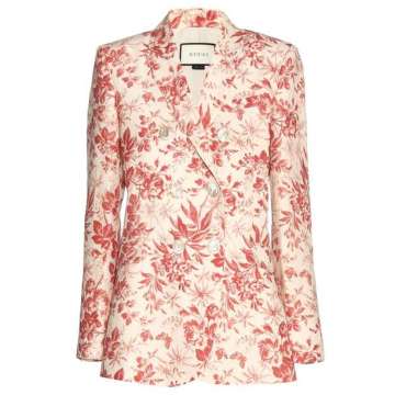 Floral-printed linen blazer