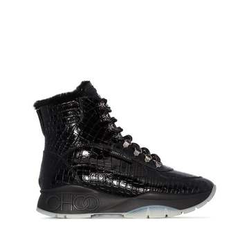 black Inca croc-effect leather sneaker boots