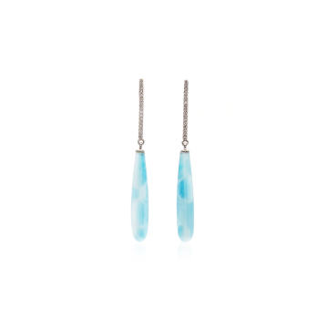 One of a Kind 18K White Gold Larimar Earrings with Diamonds