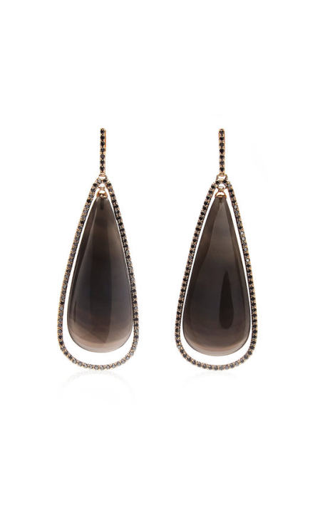 One of a Kind 18K White Gold Rainbow Obsidian Earrings with Black Diamond Floating Frame展示图