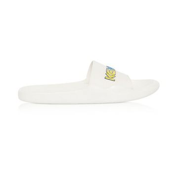 White Kenzo Logo Pool Mules