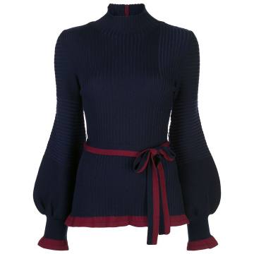 tie-fastening ribbed-knit jumper