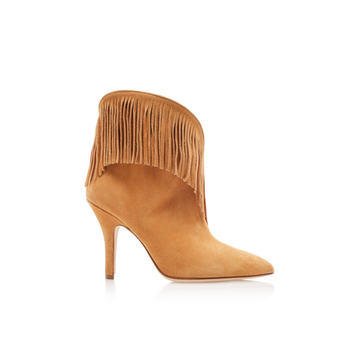 Fringe Stiletto Velour Ankle Boots