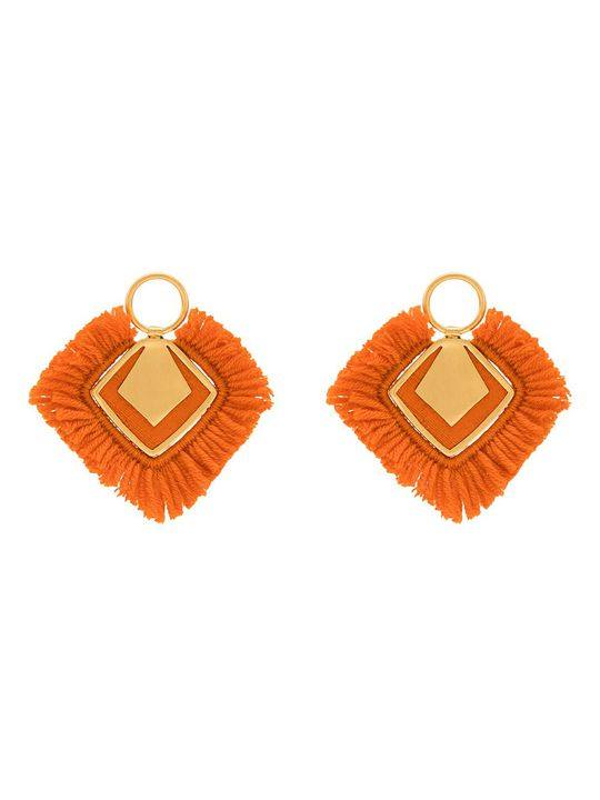 24K gold-plated silver and orange wool earrings展示图