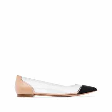 Black and nude pointed clear panel pumps