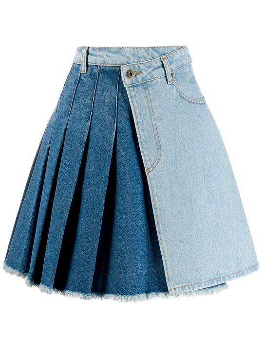 pleated denim asymmetric skirt展示图