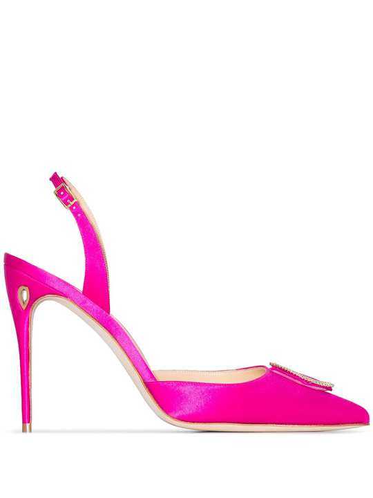 fuchsia Vittorio 105 satin slingback pumps展示图