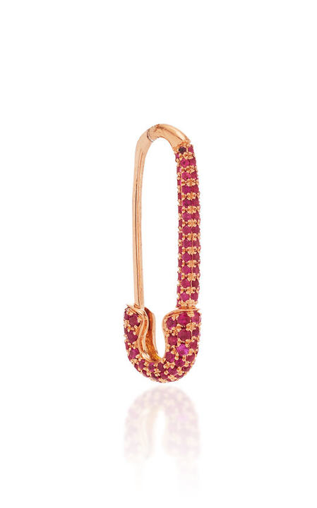 Safety Pin 18K Rose Gold Ruby Single Earring展示图