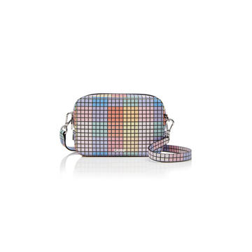 Grid-Print Leather Shoulder Bag