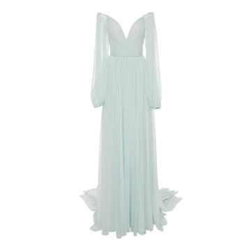 Draped Off-The-Shoulder Chiffon Gown