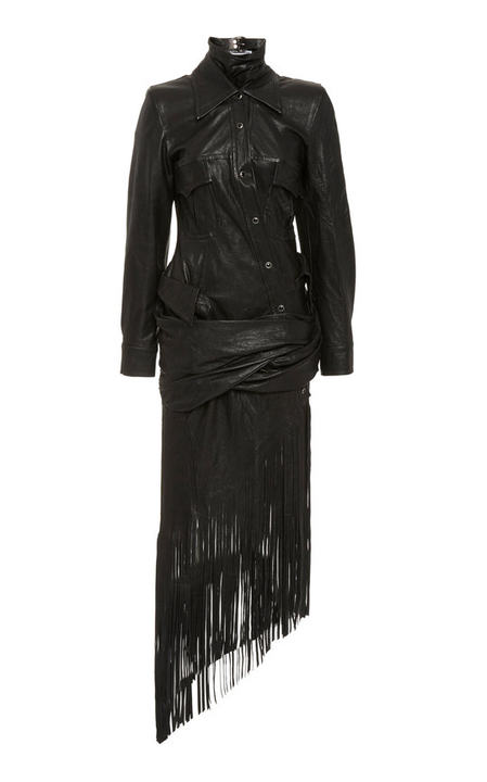 Fringed Asymmetric Leather Dress展示图