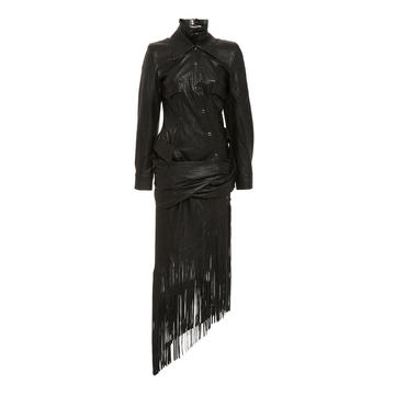 Fringed Asymmetric Leather Dress