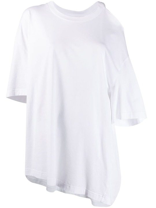 cut-out shoulder asymmetric T-shirt展示图