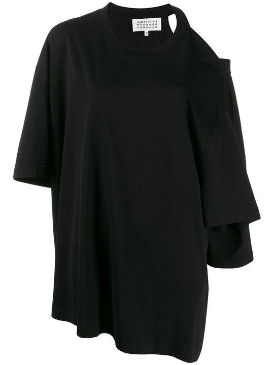 cut-out shoulder asymmetric T-shirt展示图