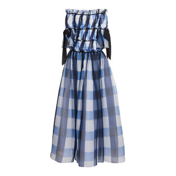 Off-The-Shoulder Gingham Silk Dress