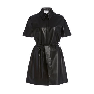 Halli Belted Faux Leather Shirt Dress