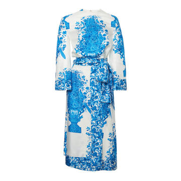 Belted Delft-Print Twill Midi Dress