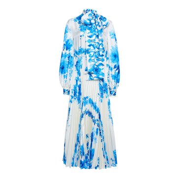 Tie-Detailed Pleated Silk Midi Dress