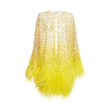 Feather-Embellished Sequined Tulle Cape