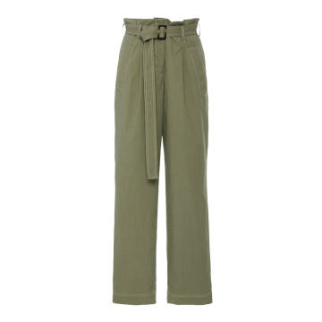 Belted Stretch-Cotton Pleated Pants