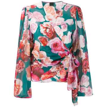 rose-print wrap blouse