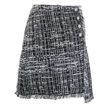 off-centre buttoned bouclé skirt