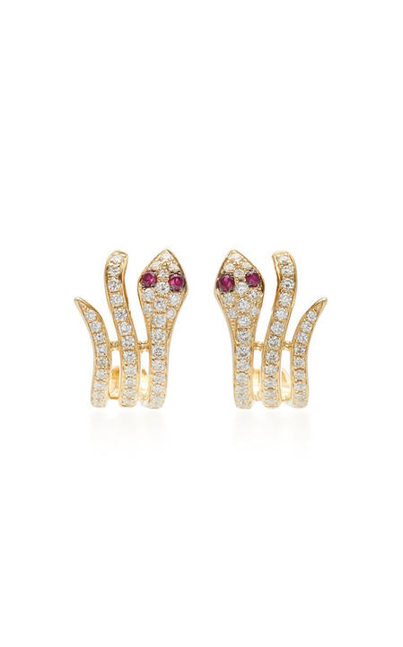 14K Gold, Diamond and Ruby Hoop Earrings展示图