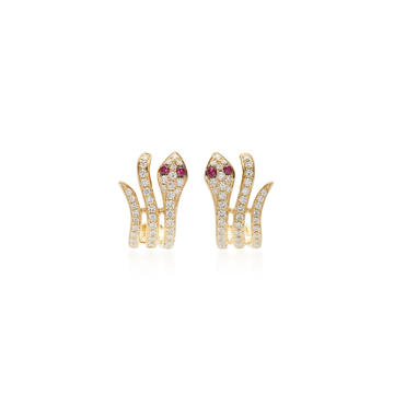 14K Gold, Diamond and Ruby Hoop Earrings