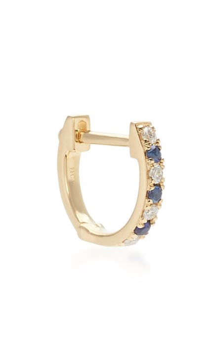 Mini 14K Gold Diamond and Sapphire Single Huggie Earring展示图