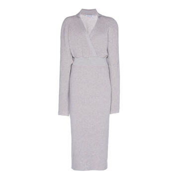 Cinched Waist Cashmere-Cotton Ribbed Dress