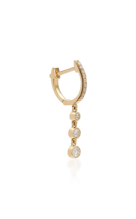 Single 14K Gold Diamond Huggie Drop Earring展示图