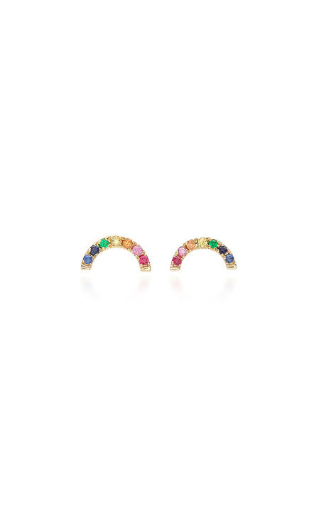 Rainbow 14K Gold Multi-Stone Stud Earrings展示图