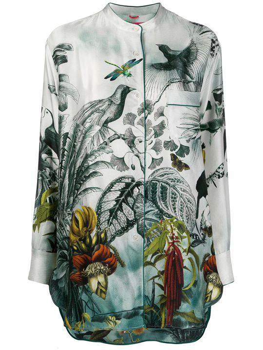 silk tropical-print blouse展示图