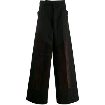 contrast texture wide leg trousers